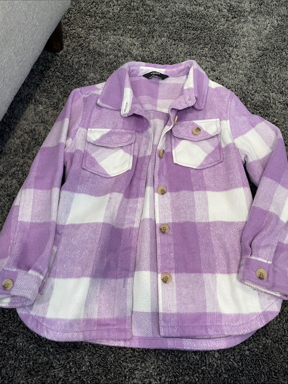 Girls' Lavender & White Plaid Button-Down Shacket
